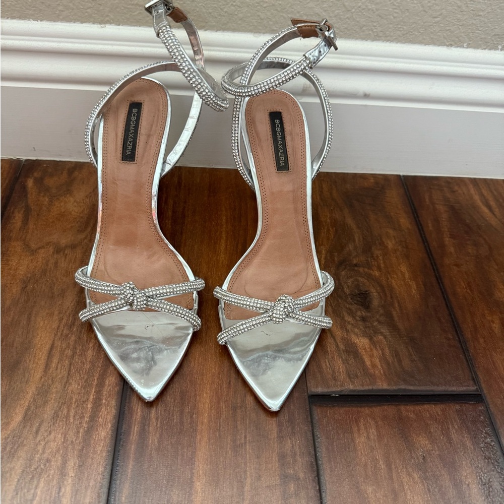 BCBG Max Azria Silver Rhinestone Strappy Heels